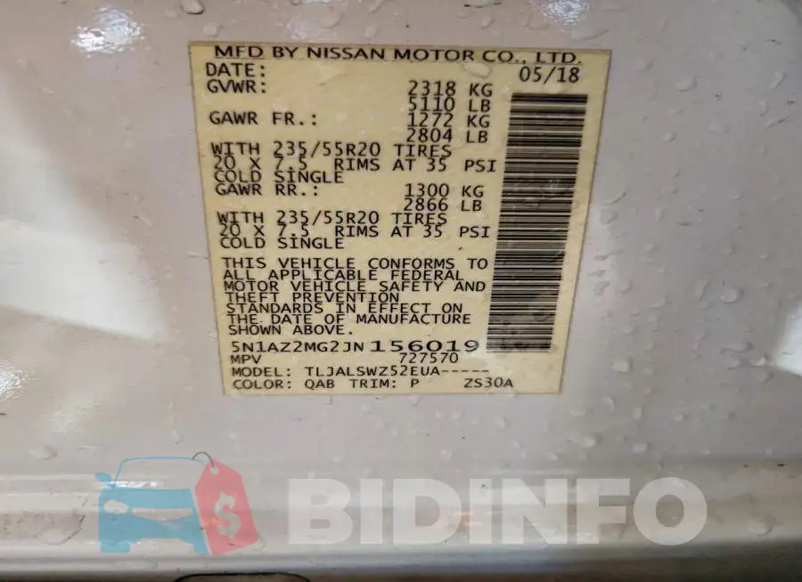 5N1AZ2MG2JN156019 Photo# 14