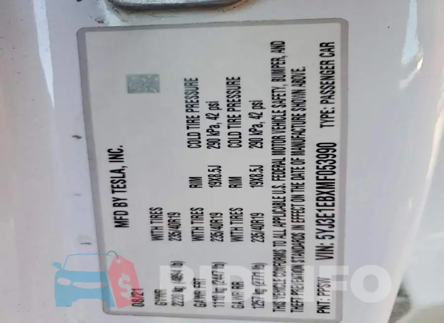 5YJ3E1EBXMF053990 Photo# 12