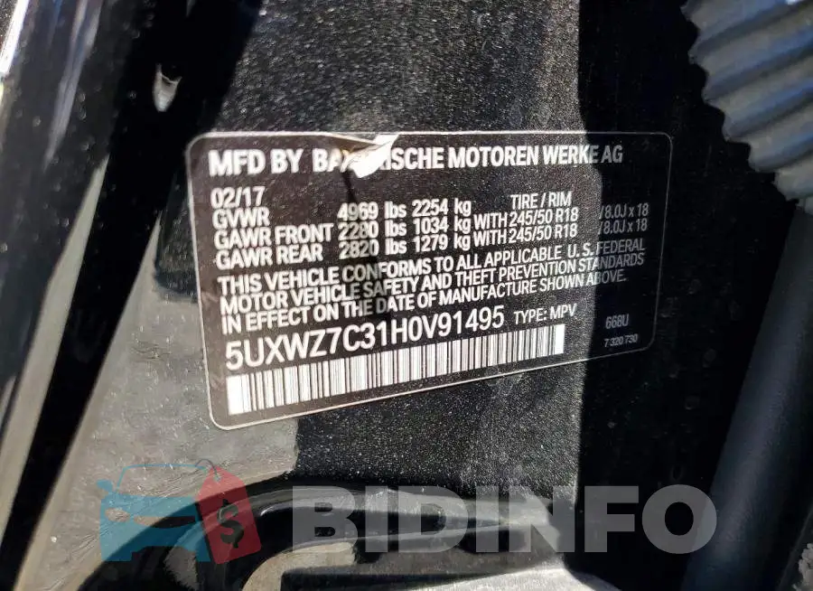 5UXWZ7C31H0V91495 Photo# 14