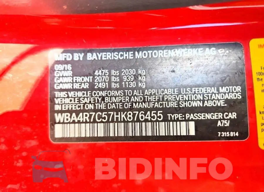 WBA4R7C57HK876455 Photo# 12
