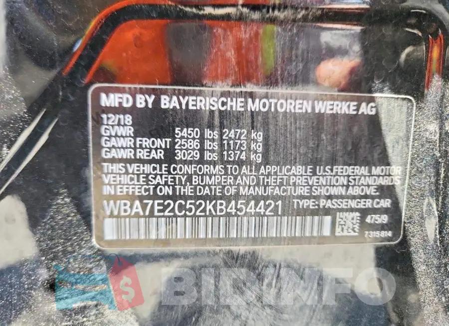 WBA7E2C52KB454421 Photo# 12