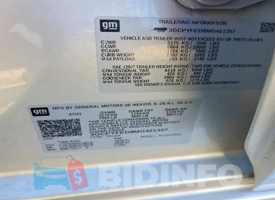 3GCPYFED8MG421357 Photo# 12