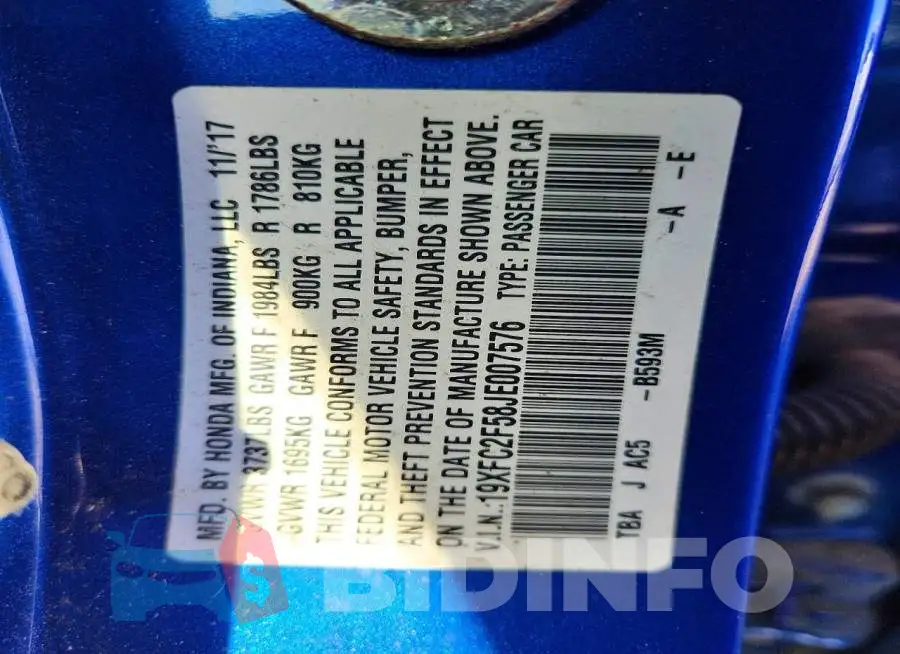 19XFC2F58JE007576 Photo# 12