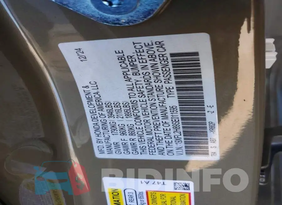 19XFL2H89SE011595 Photo# 12