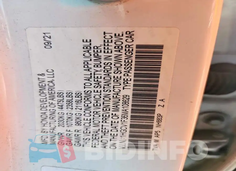 1HGCV1F36MA108629 Photo# 12