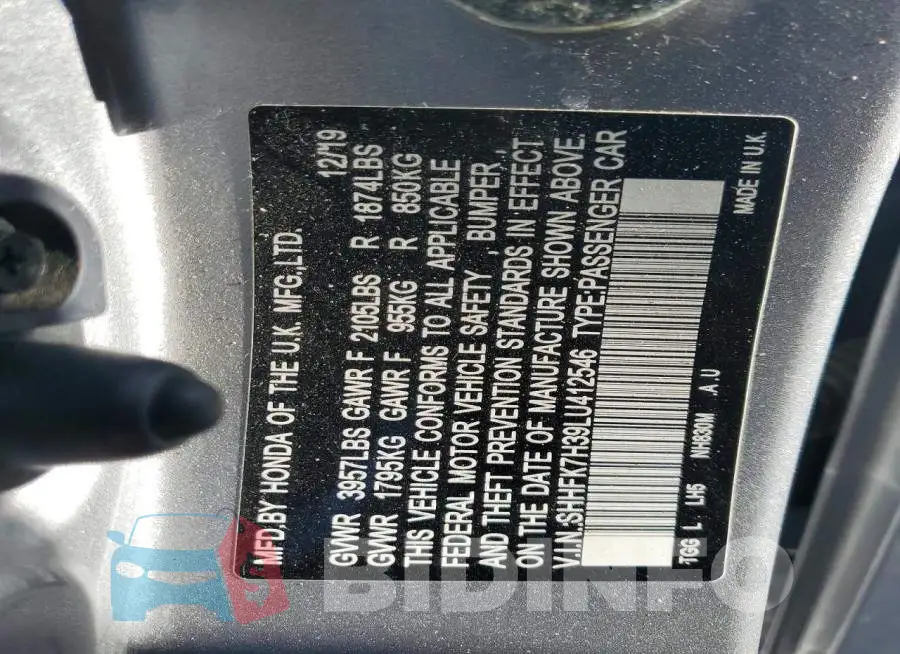 SHHFK7H39LU412546 Photo# 13