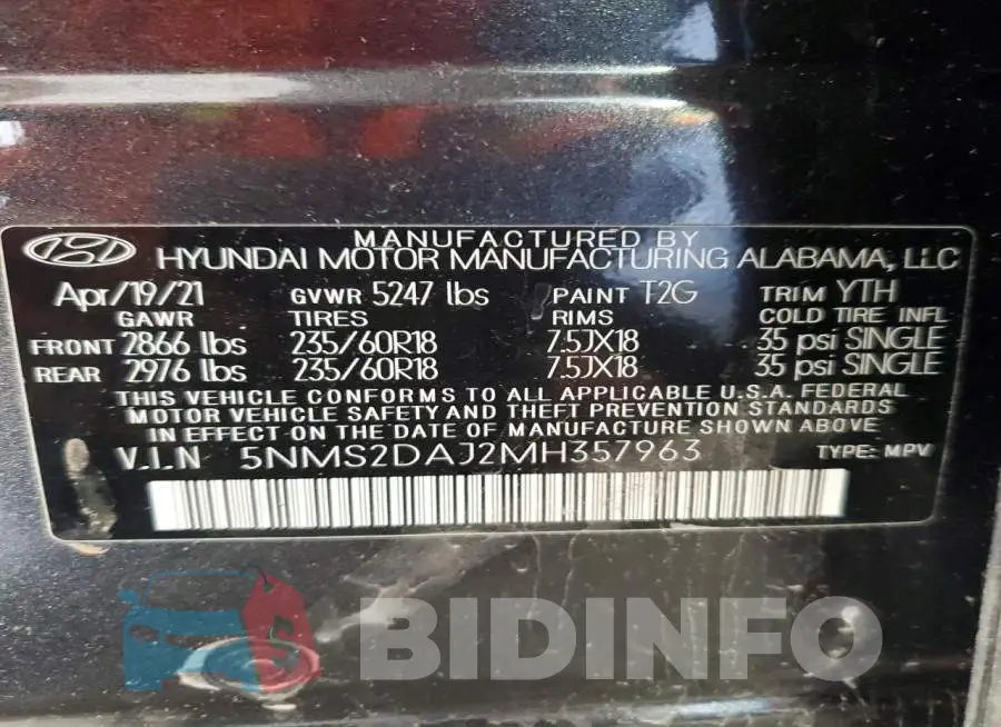 5NMS2DAJ2MH357963 Photo# 13