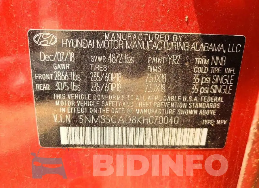 5NMS5CAD8KH070040 Photo# 13