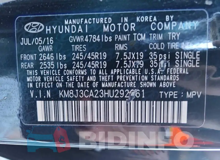 KM8J3CA23HU292661 Photo# 13