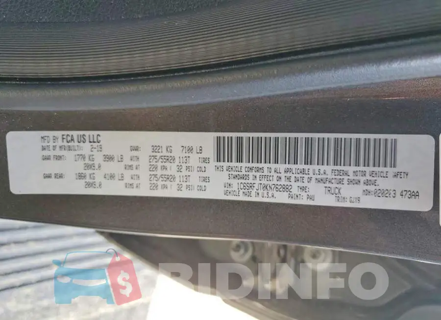 1C6SRFJT0KN762882 Photo# 12