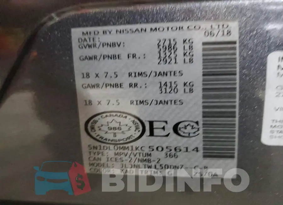 5N1DL0MM1KC505614 Photo# 13