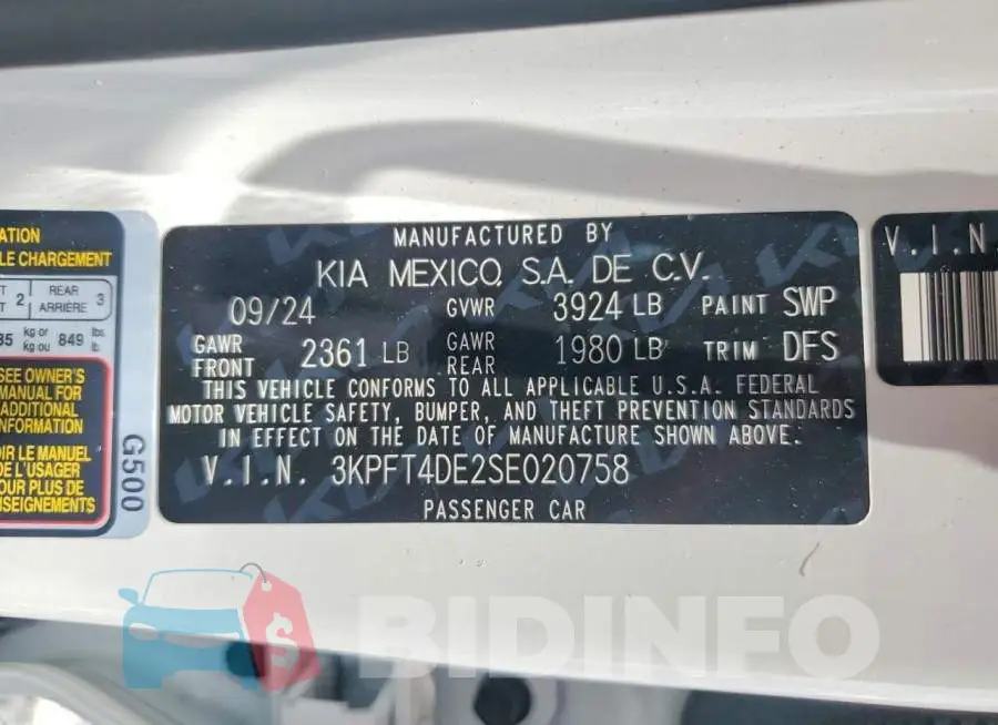 3KPFT4DE2SE020758 Photo# 13