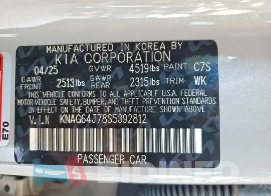 KNAG64J78S5392812 Photo# 12