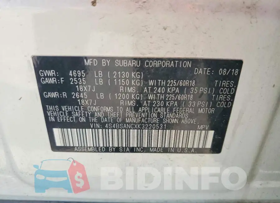 4S4BSANCXK3220531 Photo# 12