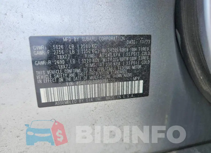 4S4BTGLD0R3198125 Photo# 13