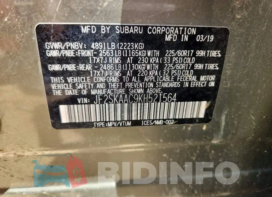 JF2SKAAC9KH521564 Photo# 13