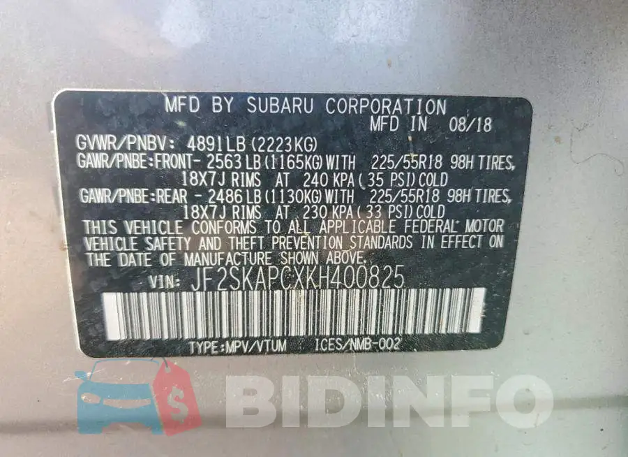 JF2SKAPCXKH400825 Photo# 12