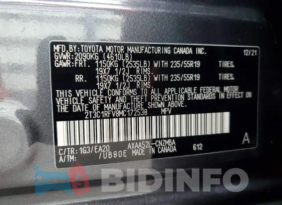 2T3C1RFV8MC172538 Photo# 13