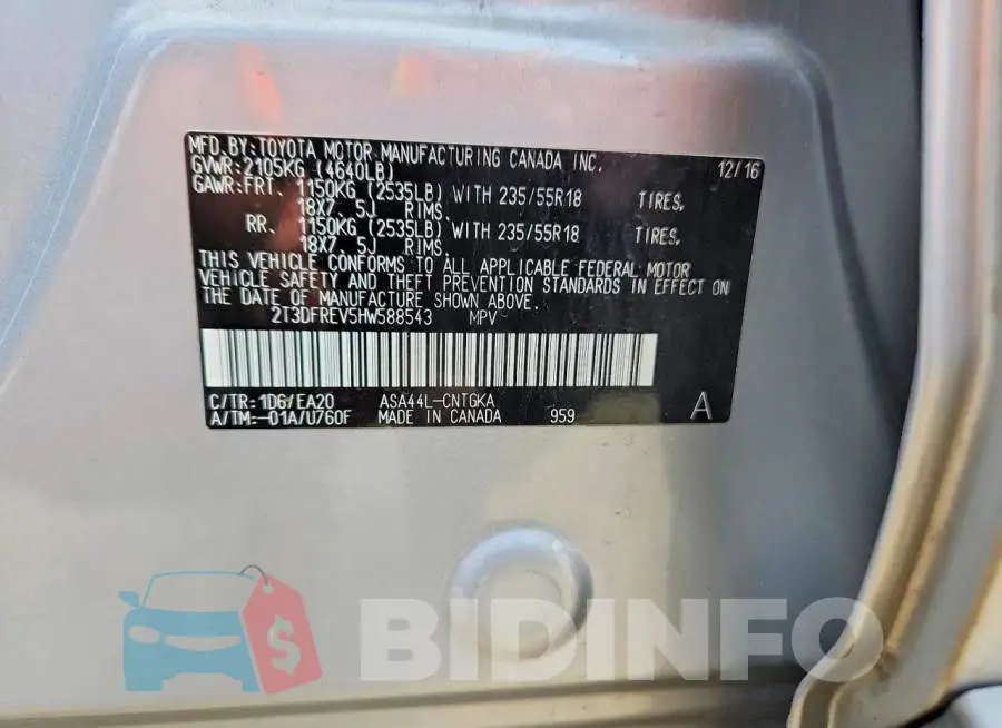 2T3DFREV5HW588543 Photo# 13