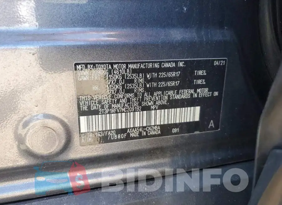 2T3P1RFV7MC209192 Photo# 13