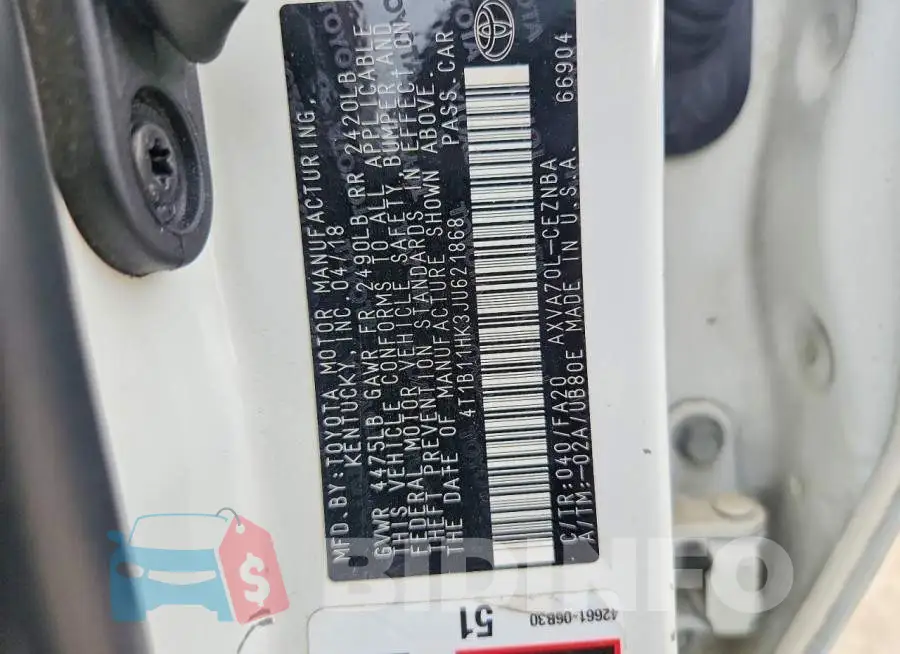 4T1B11HK3JU621868 Photo# 12