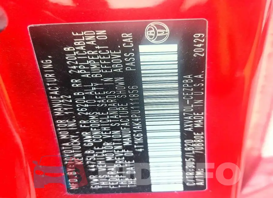 4T1K61AK4PU111856 Photo# 12