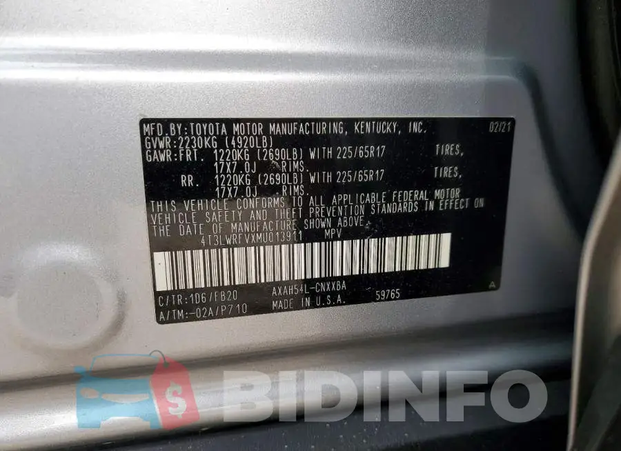 4T3LWRFVXMU013911 Photo# 14