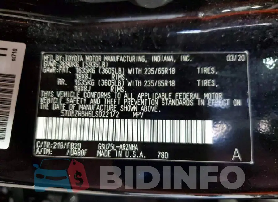 5TDBZRBH6LS022172 Photo# 14