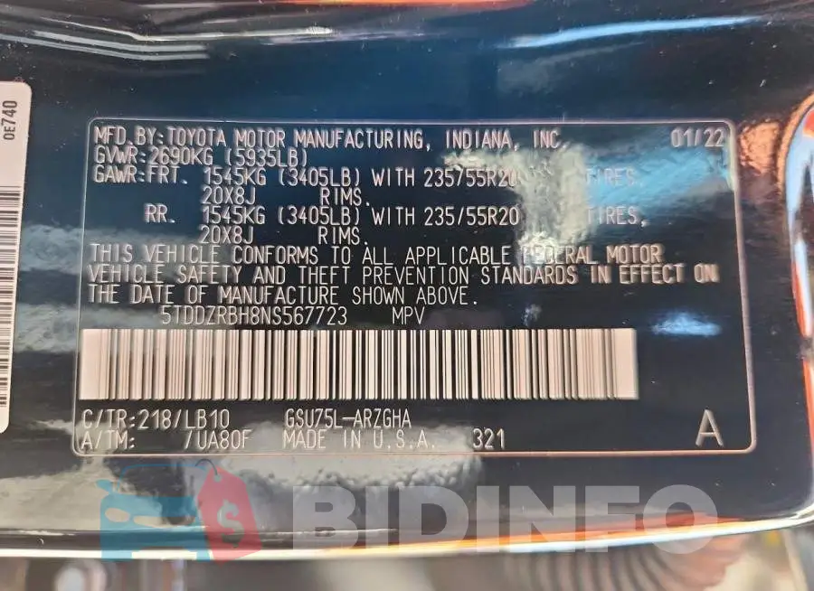 5TDDZRBH8NS567723 Photo# 13