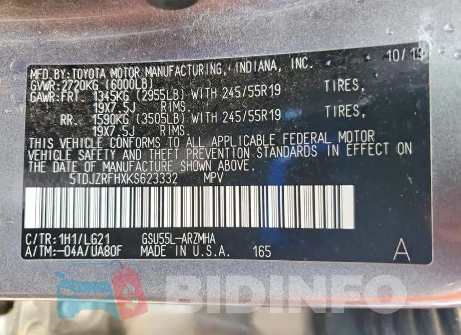 5TDJZRFHXKS623332 Photo# 13