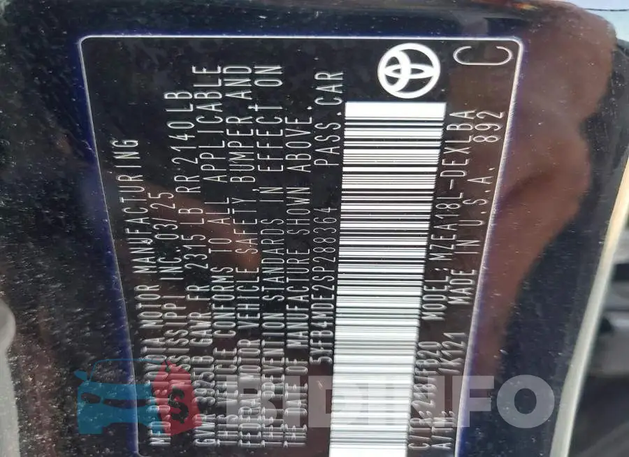 5YFB4MDE2SP288364 Photo# 13