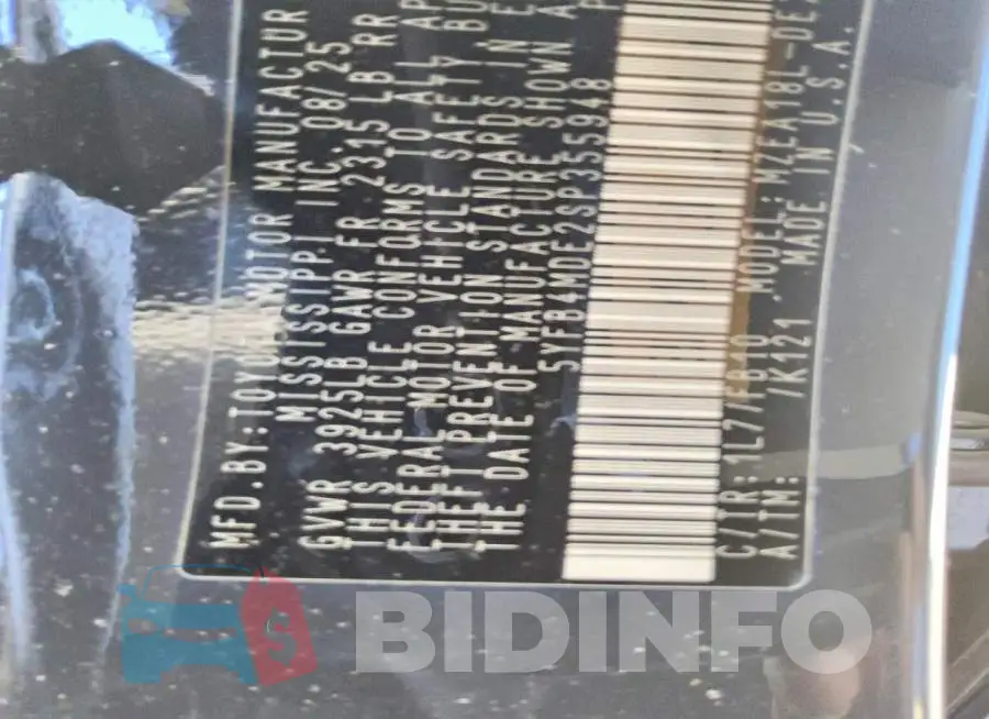 5YFB4MDE2SP355948 Photo# 12