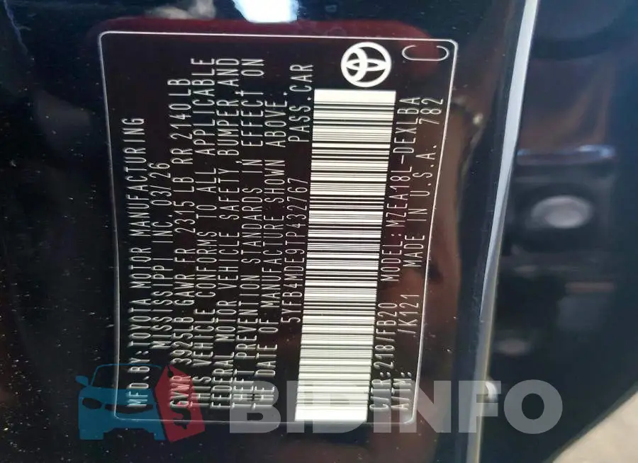 5YFB4MDE9TP432767 Photo# 12