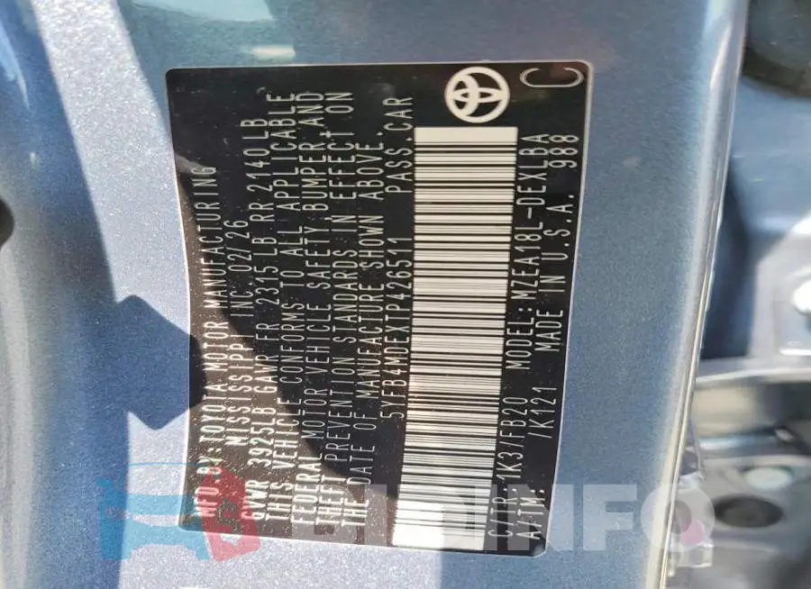 5YFB4MDEXTP426511 Photo# 12