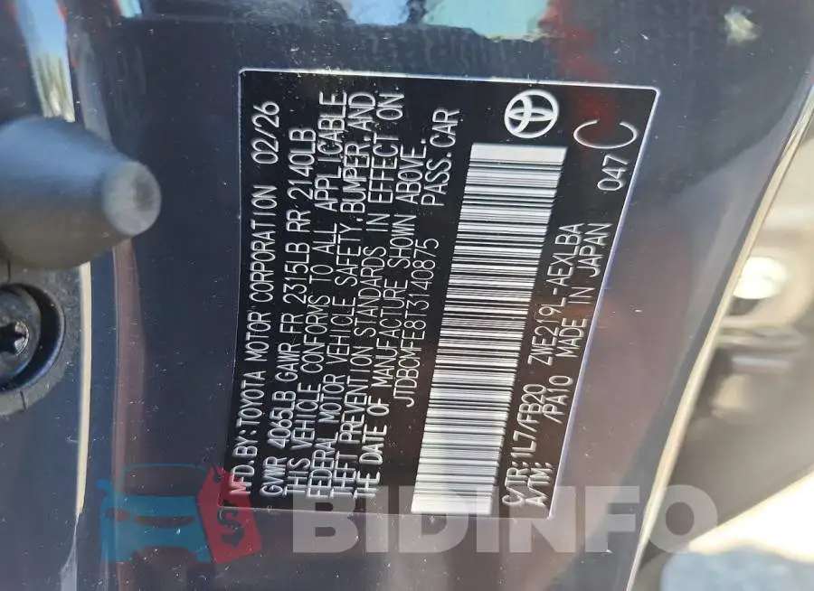 JTDBCMFE8T3140875 Photo# 13