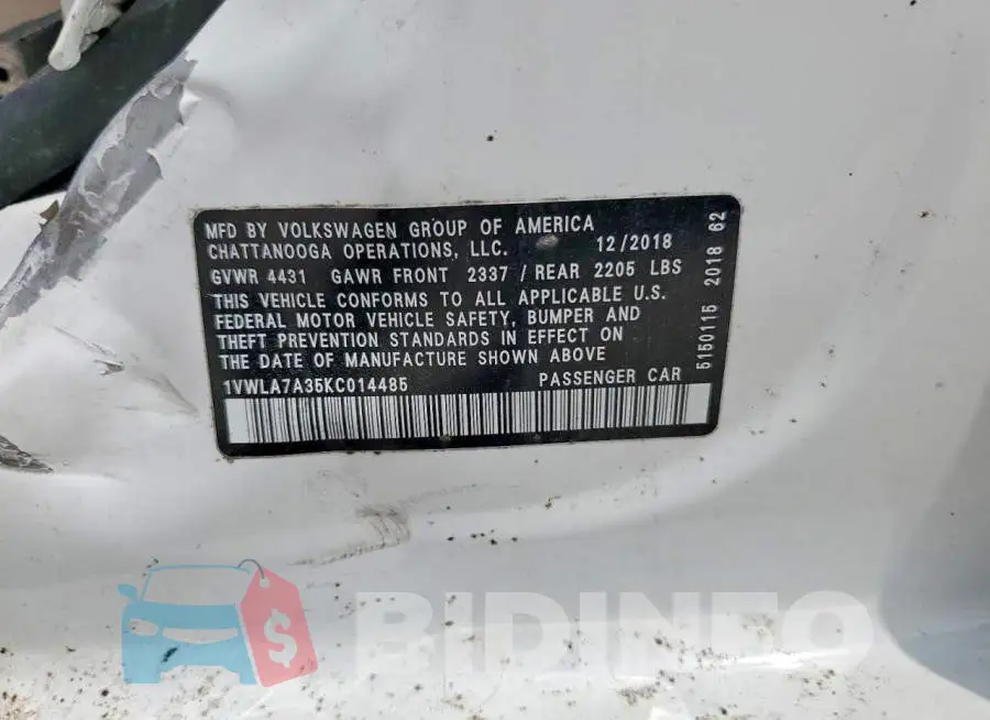 1VWLA7A35KC014485 Photo# 13