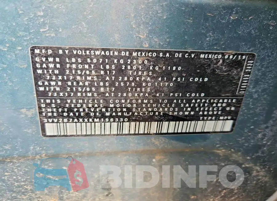 3VV2B7AXXKM196330 Photo# 13