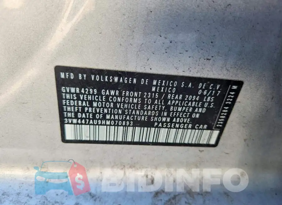 3VW447AU9HM070893 Photo# 12