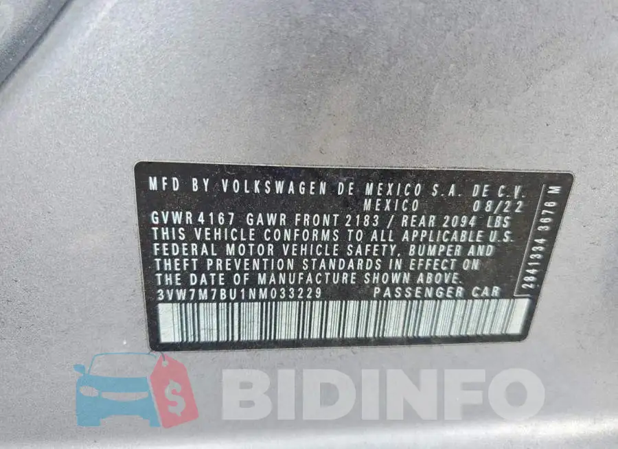 3VW7M7BU1NM033229 Photo# 12