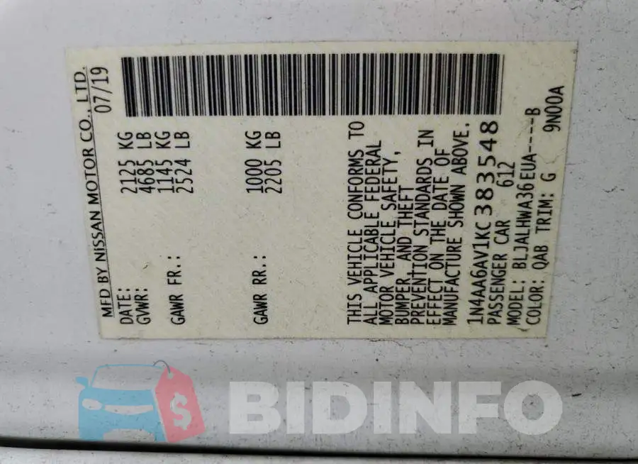 1N4AA6AV1KC383548 Photo# 12