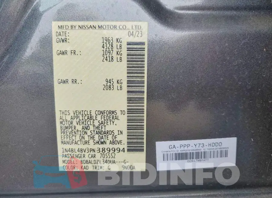 1N4BL4BV3PN389994 Photo# 12