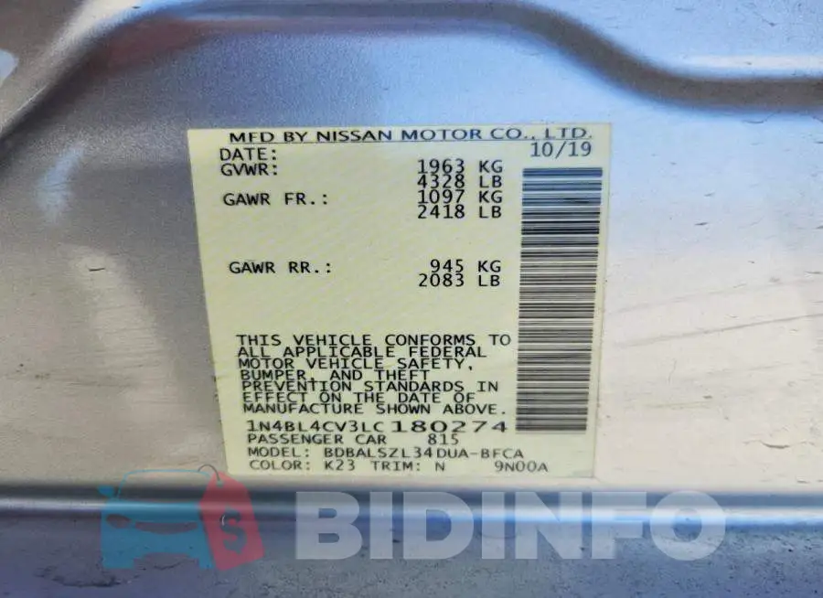 1N4BL4CV3LC180274 Photo# 12