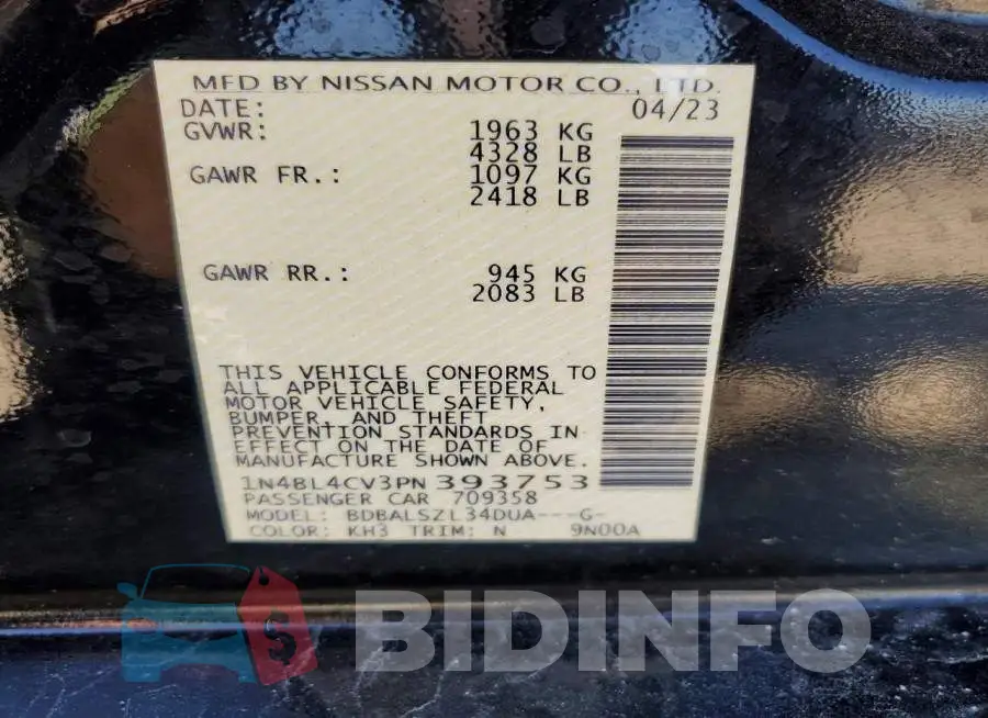 1N4BL4CV3PN393753 Photo# 12