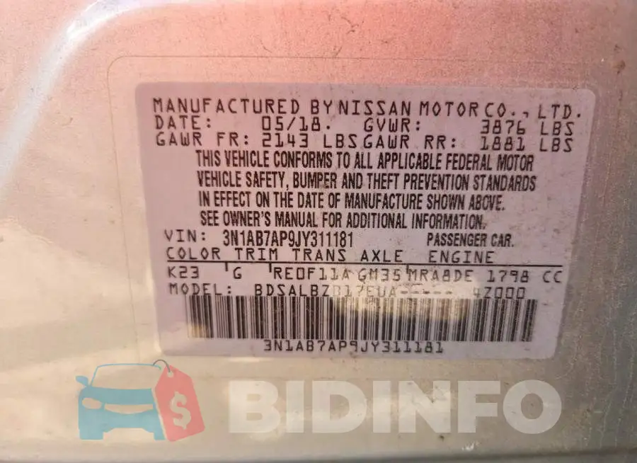 3N1AB7AP9JY311181 Photo# 13