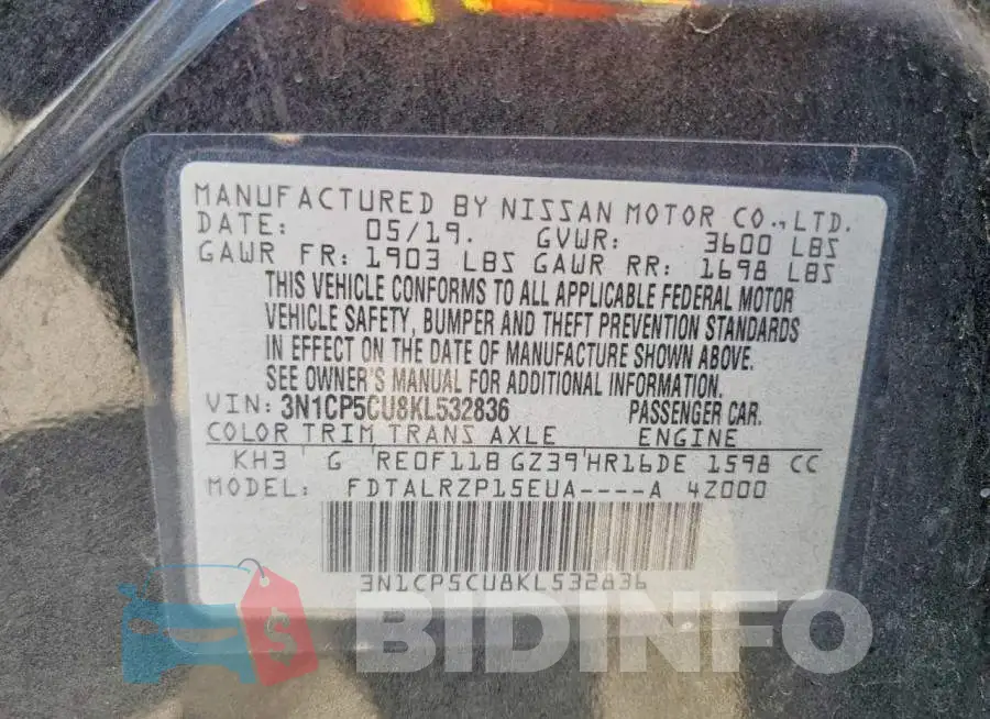 3N1CP5CU8KL532836 Photo# 13