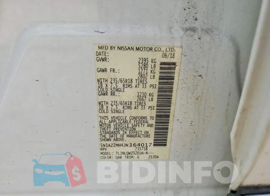 5N1AZ2MH4JN164017 Photo# 12