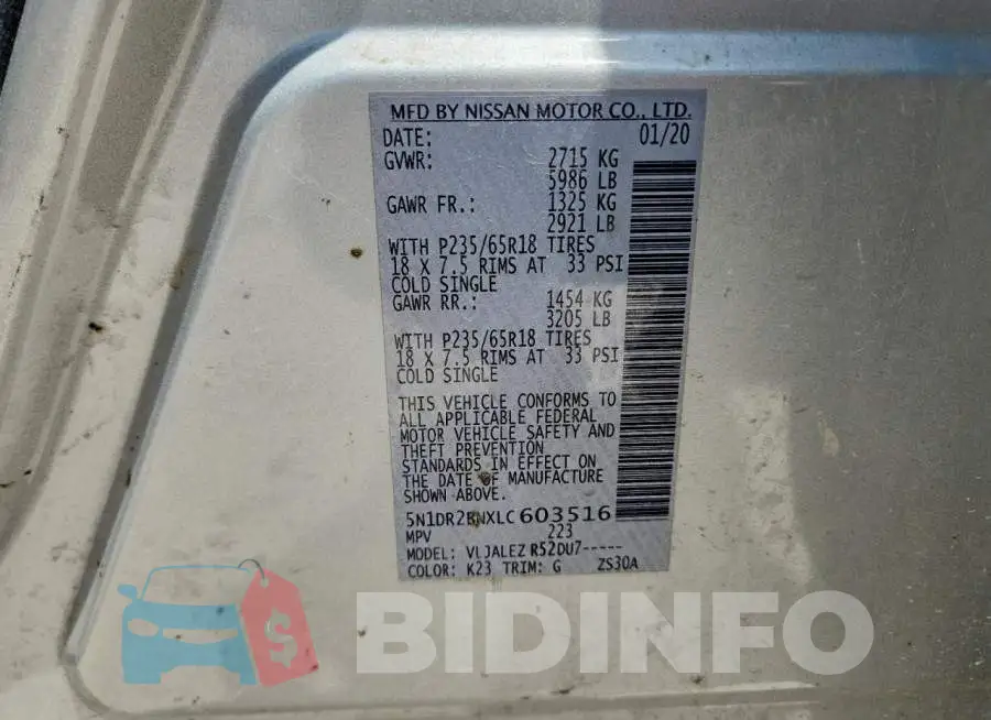 5N1DR2BNXLC603516 Photo# 12