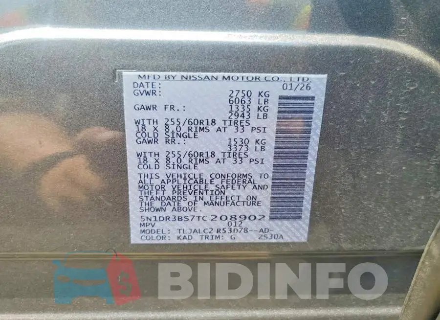 5N1DR3BS7TC208902 Photo# 12