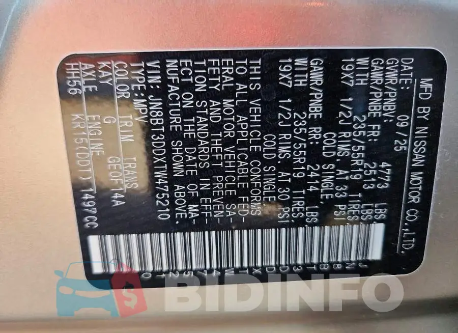 JN8BT3DDXTW475210 Photo# 14
