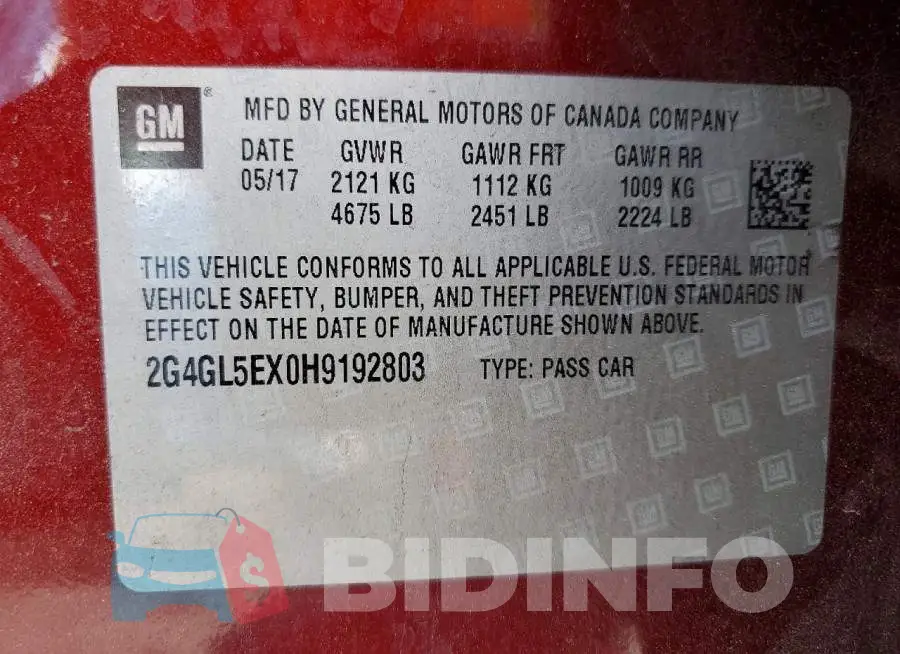 2G4GL5EX0H9192803 Photo# 13